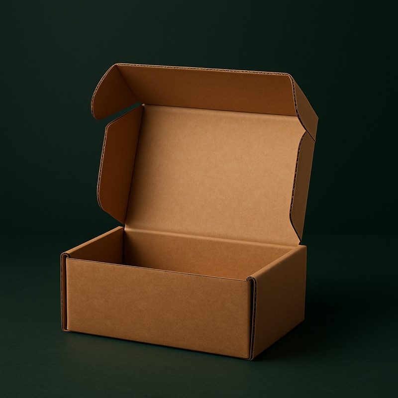 An open kraft corrugated mailer box